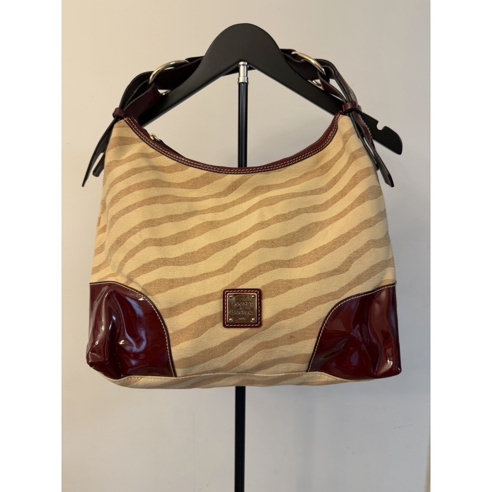 Dooney & Bourke Cream/Tan Zebra Stripe Leather Shoulder Bag & Matching Wallet - Picture 1 of 16